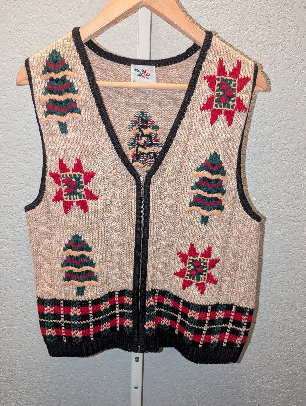 Vintage NutCracker Christmas Sweater Vest Size Small Zip Up Plaid Holiday Trees